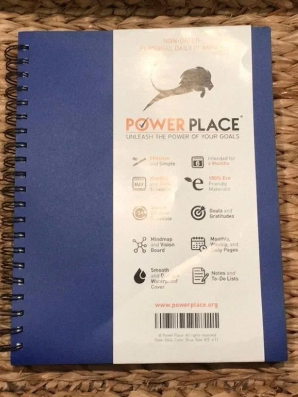 Power Place Personal Daily Planner Non-Dated 6 Months 8.5x11 Blue